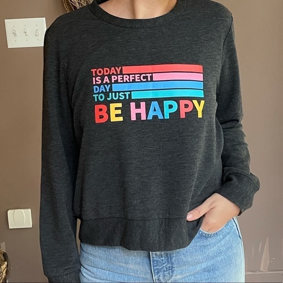 Be Happy Rainbow Flag Cropped Pullover‎ Grey Large - Picture 5 of 5